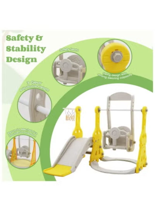 FULL JOY Indoor and Outdoor Playground Set for Toddlers, 4 in 1 Slide and Swing Set for Kids, Freestanding Slide and Swing Playset for Kids with Basketball Hoop - Image 3