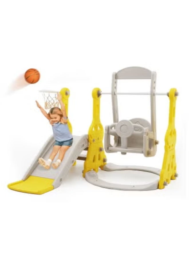 FULL JOY Indoor and Outdoor Playground Set for Toddlers, 4 in 1 Slide and Swing Set for Kids, Freestanding Slide and Swing Playset for Kids with Basketball Hoop - Image 1