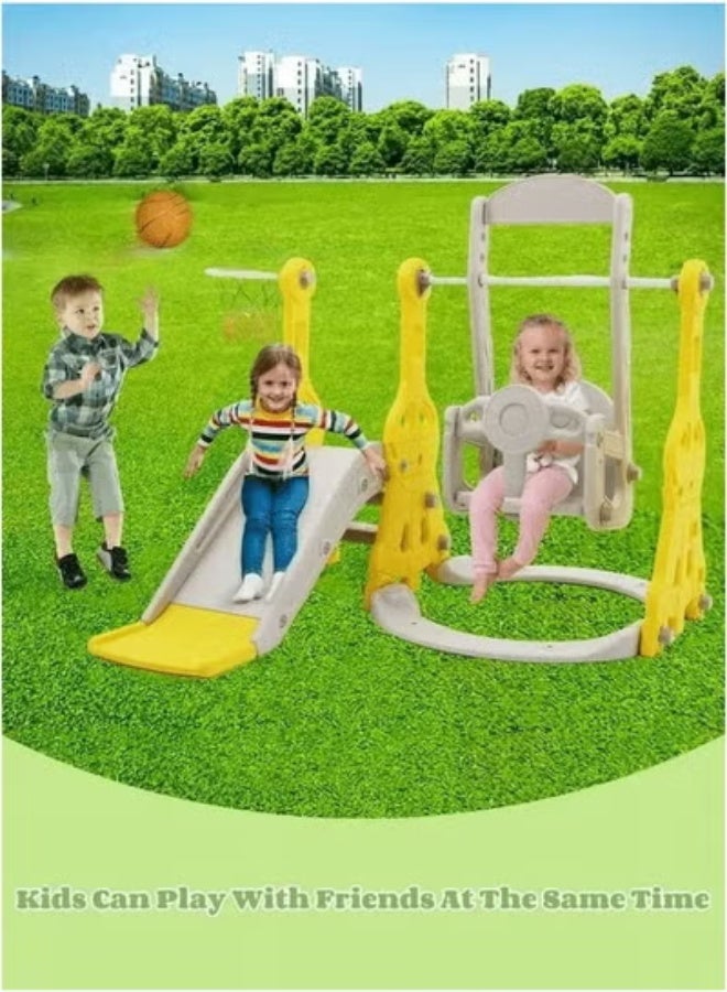 FULL JOY Indoor and Outdoor Playground Set for Toddlers, 4 in 1 Slide and Swing Set for Kids, Freestanding Slide and Swing Playset for Kids with Basketball Hoop - Image 4