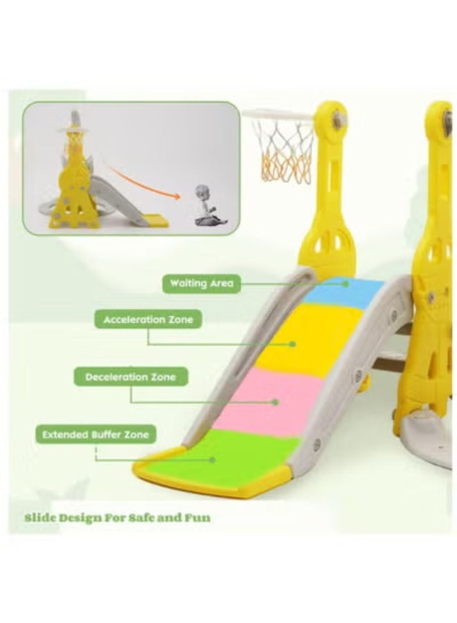 FULL JOY Indoor and Outdoor Playground Set for Toddlers, 4 in 1 Slide and Swing Set for Kids, Freestanding Slide and Swing Playset for Kids with Basketball Hoop - Image 5