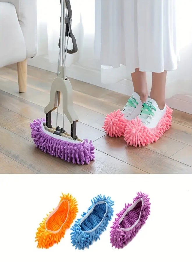 AROAQ 10pcs Microfiber Cleaning Slippers Shoe Covers – Washable Reusable Mop Socks for Floor Cleaning, Dust, Dirt & Pet Hair Removal – Multicolor Soft Chenille Slippers for Men, Women & Kids, Free Size - Image 2