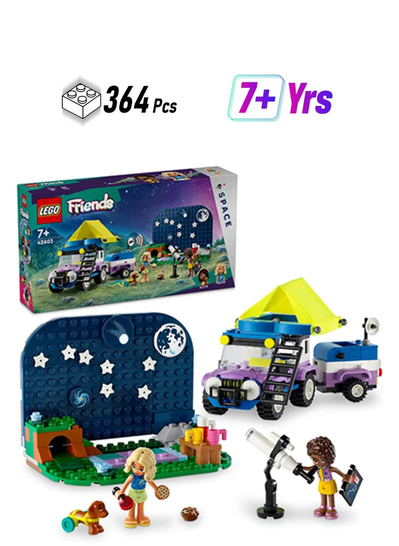ليغو 42603 Friends Stargazing Camping Vehicle Set With Toy Telescope, 4X4 Adventures, Gift Idea, Girls And Boys Aged 7 Years And Over, Mini-Doll Characters Nova And Aliya, Dog Figure (364 Pieces)