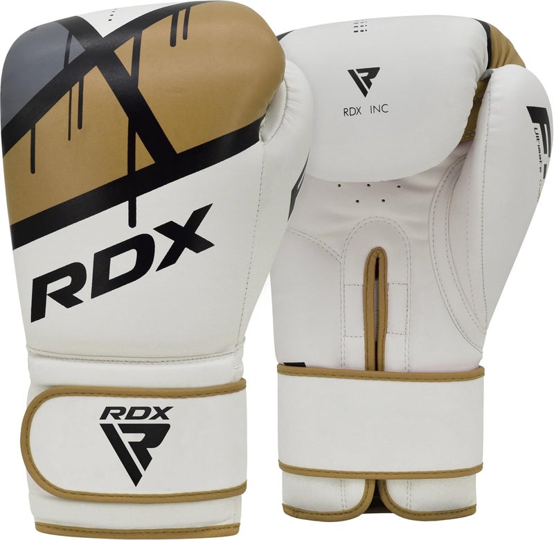 RDX EGO Boxing Gloves for Sparring, Muay Thai, and Kickboxing - Maya Hide Leather with Ventilated Palm and Long Wrist Support -8 OZ |Golden (BGR-F7GL-8oz) - Image 1