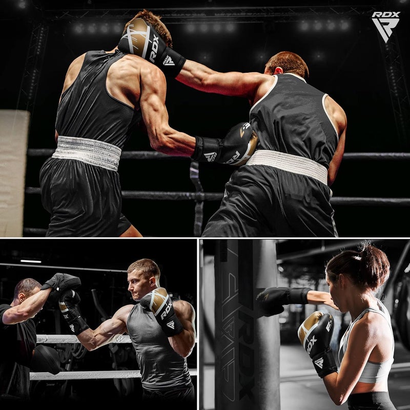 RDX EGO Boxing Gloves for Sparring, Muay Thai, and Kickboxing - Maya Hide Leather with Ventilated Palm and Long Wrist Support -8 OZ |Golden (BGR-F7GL-8oz) - Image 5