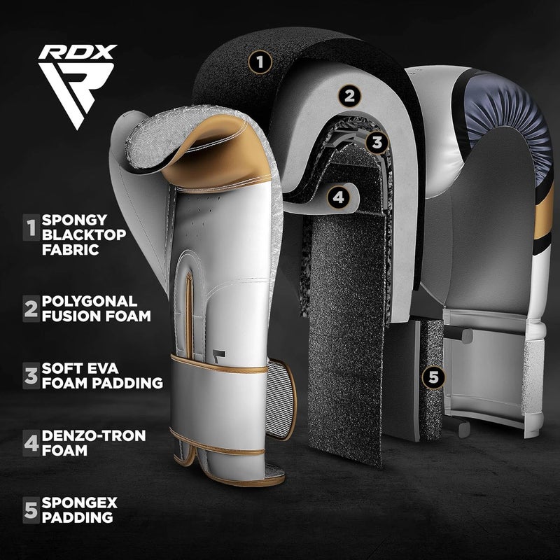 RDX EGO Boxing Gloves for Sparring, Muay Thai, and Kickboxing - Maya Hide Leather with Ventilated Palm and Long Wrist Support -8 OZ |Golden (BGR-F7GL-8oz) - Image 4