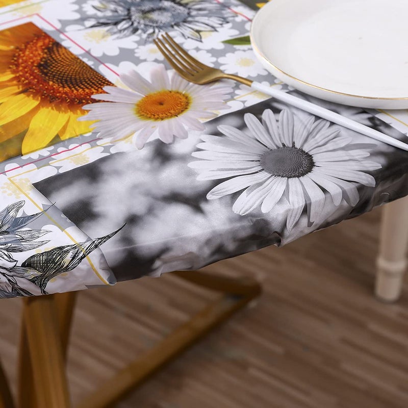 Walrus Round Vinyl Fitted Tablecloth with Flannel Backing Elastic Edge Design Table Cover Waterproof Oil-Proof PVC Table Cloth Stain-Resistant Best for 45"-56" Round - Image 4