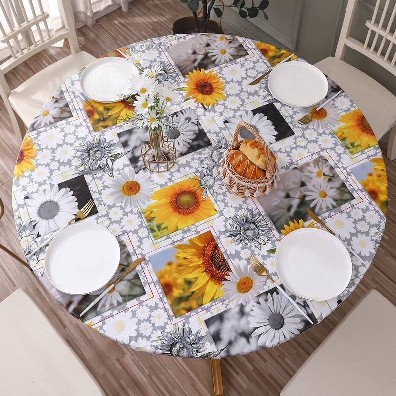 Walrus Round Vinyl Fitted Tablecloth with Flannel Backing Elastic Edge Design Table Cover Waterproof Oil-Proof PVC Table Cloth Stain-Resistant Best for 45"-56" Round - Image 1