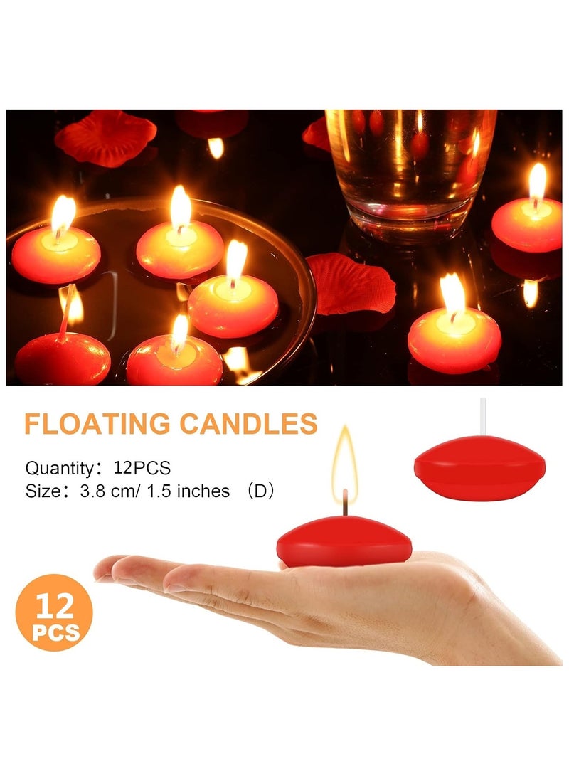 HOME ZONE12 Pcs 1.5'' Unscented Floating Candles for Centerpieces Floating Warm Tealights Candles Floating Candles for Wedding Party Decoration (Red) - Image 2
