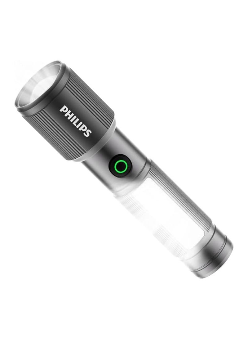 PHILIPS Torch Rechargeable, 7W Magnetic Torch & Side Bright Light, 330 Lumens Emergency Flashlight, 325M Coverage, 2000mAh Battery, Telescopic Zoom, Lightweight Flash Light for Home, Camping, Hiking Grey & Black - Image 1