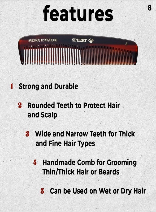 Speert #8 Handmade Wide Narrow Tooth Comb Tortoise Havana Acetate Thick Coarse Curly Thin Fine Straight Hair Detangling Parting Grooming Teasing Styling Hairdresser Barber Hairdressing Wet Dry Pocket - Image 2