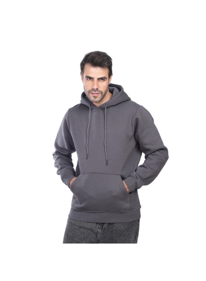 كوب سويت شيرت رجالي بغطاء رأس سادة بأكمام طويلة - Image 1