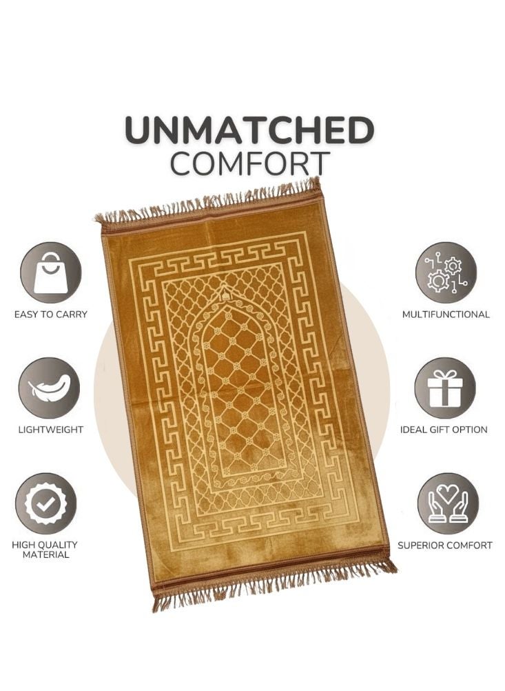 Premium Luxury Velvet Islamic Prayer Mat with Elegant Arch Design and Tassel Fringe – Soft Thick Janamaz Carpet Ramadan Special - Image 2