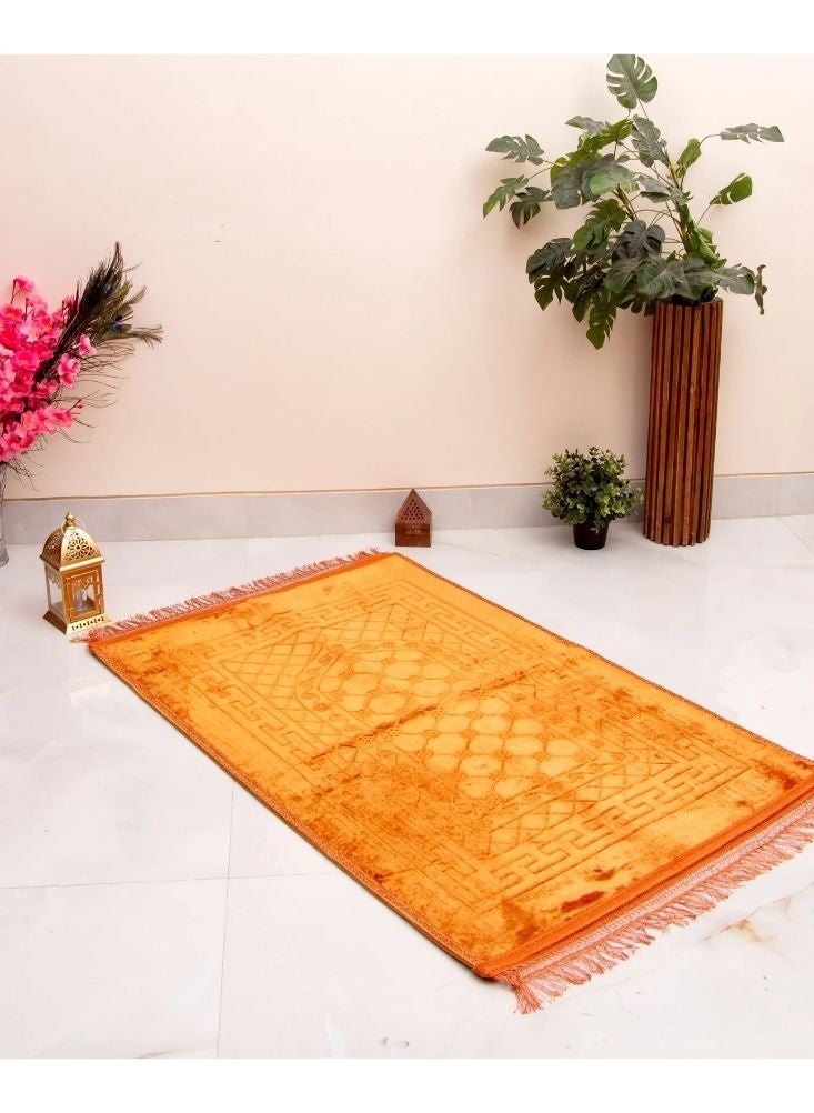 Premium Luxury Velvet Islamic Prayer Mat with Elegant Arch Design and Tassel Fringe – Soft Thick Janamaz Carpet Ramadan Special - Image 4