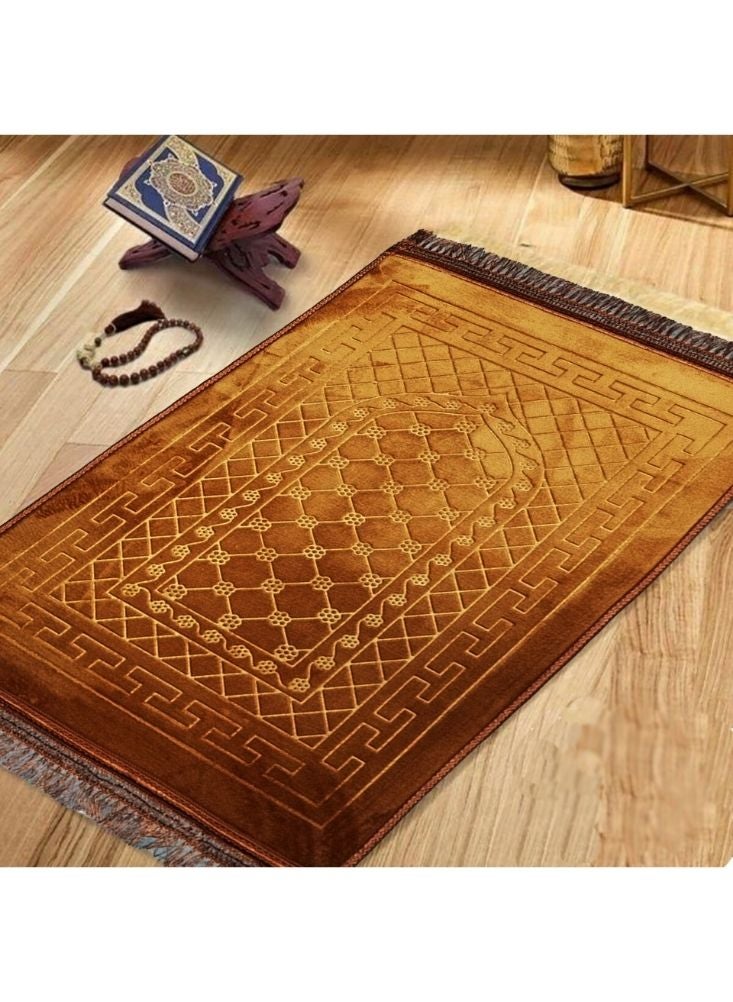 Premium Luxury Velvet Islamic Prayer Mat with Elegant Arch Design and Tassel Fringe – Soft Thick Janamaz Carpet Ramadan Special - Image 3