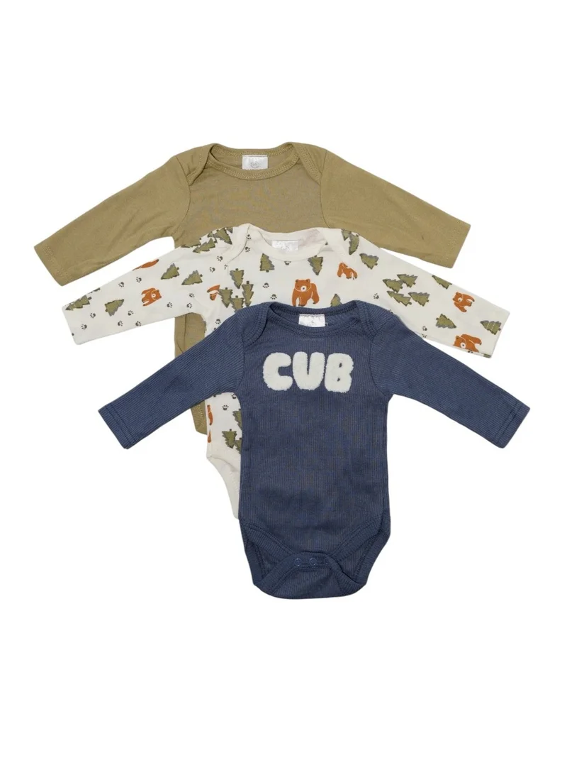 Bambimici Bambimici 3-Pack Pine Tree Print Long Sleeve Bodysuit