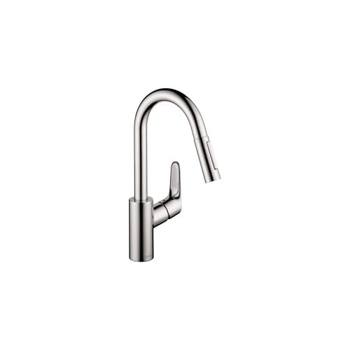 hansgrohe Focus Chrome Bar Kitchen Faucet, Kitchen Faucets with Pull Down Sprayer, Faucet for Kitchen Sink, Magnetic Docking Spray Head, Chrome 04506001 - Image 1