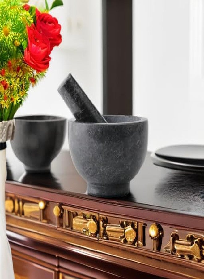 Koville African Natural Granite Mortar and Pestle Set, Grinder Bowl for Guacamole, Salsa, Pill Crusher, Spice, Herb, Garlic, Nut, Heavy Duty Grinder for Kitchen (Glossy Finish) - Image 5