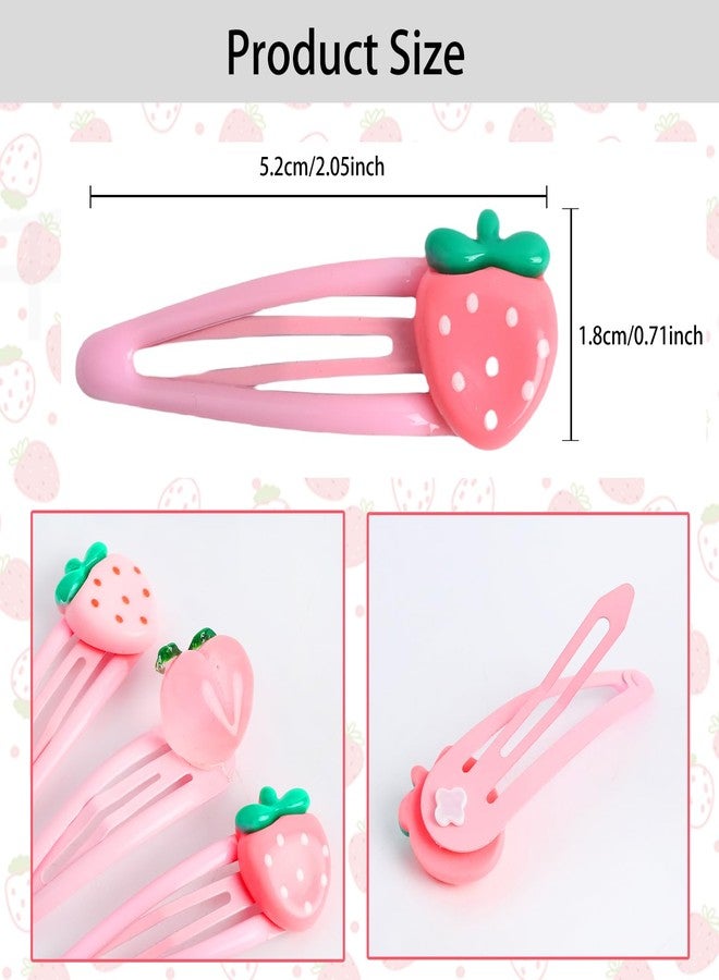 HLTOO 15PCS Strawberry and Peach Hair Clips, Pink Cute Hair Barrettes, Fruit Metal Snap Hair Accessories, for Women and Girls Hair Styling Accessories - Image 2