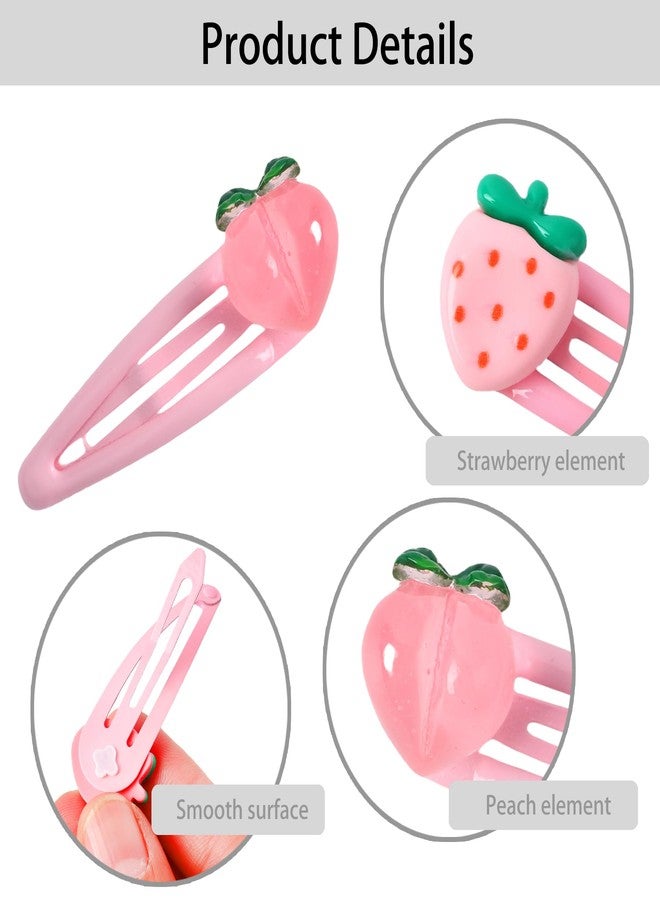 HLTOO 15PCS Strawberry and Peach Hair Clips, Pink Cute Hair Barrettes, Fruit Metal Snap Hair Accessories, for Women and Girls Hair Styling Accessories - Image 3