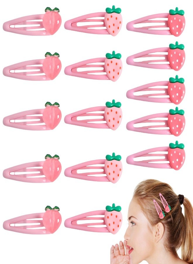 HLTOO 15PCS Strawberry and Peach Hair Clips, Pink Cute Hair Barrettes, Fruit Metal Snap Hair Accessories, for Women and Girls Hair Styling Accessories - Image 1