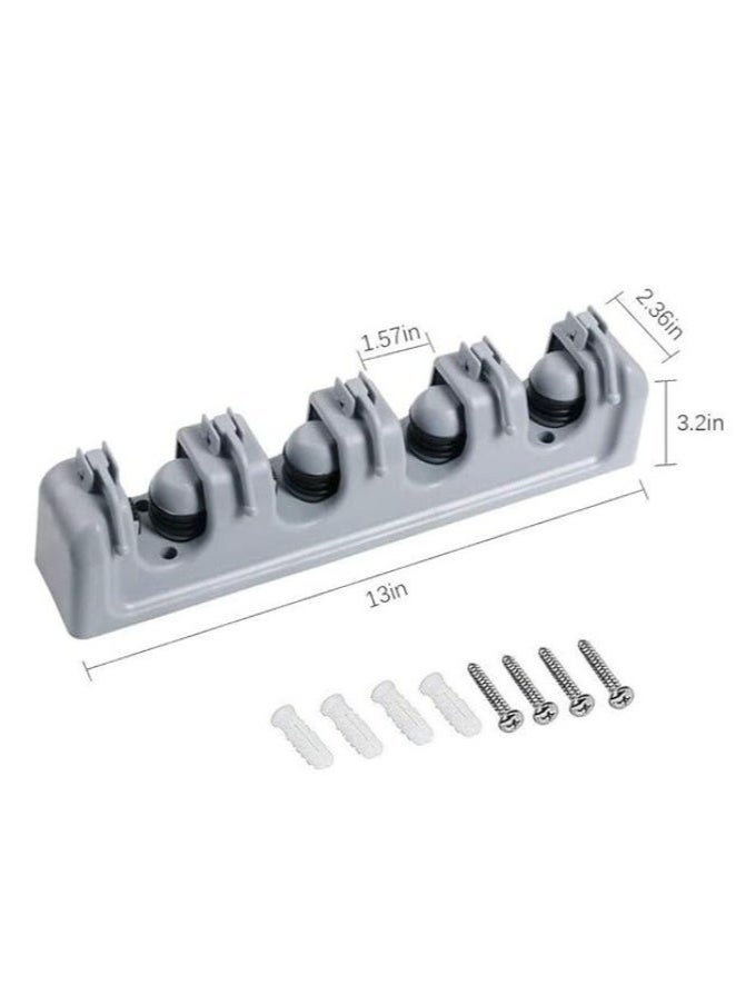 Happy Home Wall-Mounted Broom and Mop Holder Organizer | 5-Slot Cleaning Tool Rack with Hooks for Home & Garage Storage - Image 5