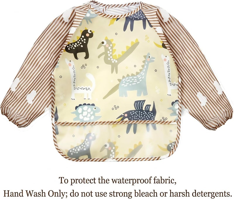 PandaEar 3 Pack Waterproof Baby Bibs with Long Sleeve| Baby Feeding Bib Painting Apron Bibs for Infant Toddler 6-36 Months (Lizard) - Image 3