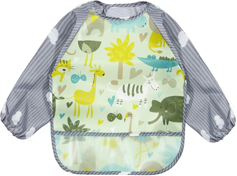 PandaEar 3 Pack Waterproof Baby Bibs with Long Sleeve| Baby Feeding Bib Painting Apron Bibs for Infant Toddler 6-36 Months (Lizard) - Image 4