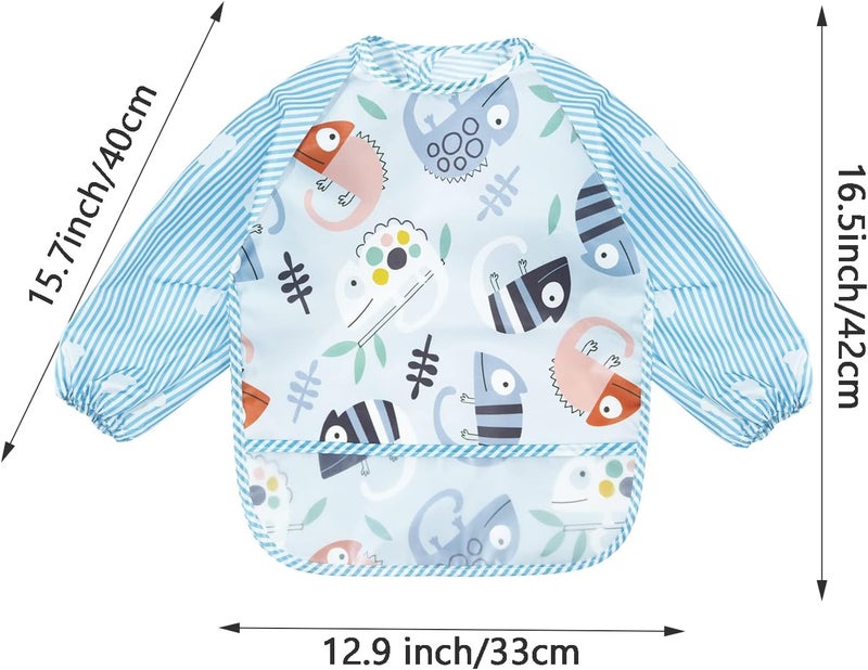 PandaEar 3 Pack Waterproof Baby Bibs with Long Sleeve| Baby Feeding Bib Painting Apron Bibs for Infant Toddler 6-36 Months (Lizard) - Image 2