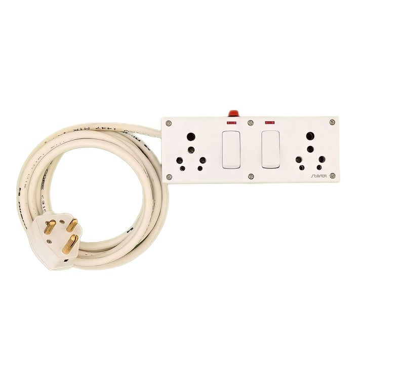 BRUK Bruk Extension Board with Long 25 sqmm 3 cor Wire Indicator Fuse 16A Switch Socket 2 Combined Board With16A Plug 3 Meter Wire  - Image 1