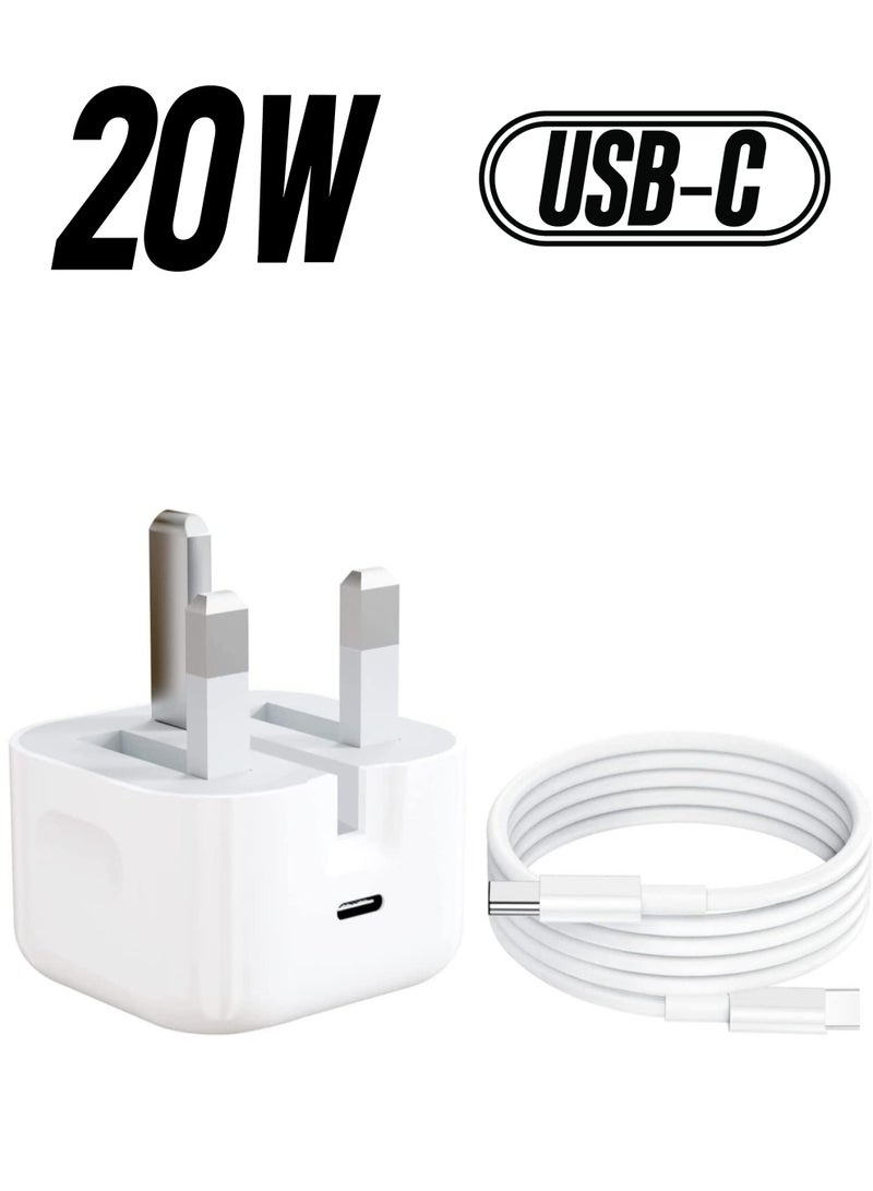 شاحن أبل 20 واط USB-C لسلسلة آيفون 13 و آيباد برو - أبيض - Image 1
