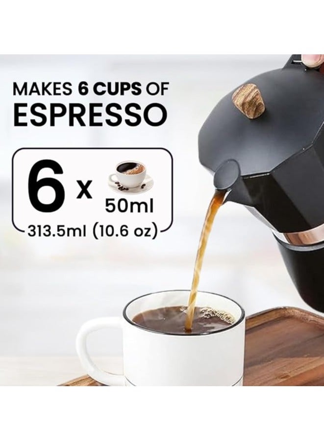 Stovetop Espresso Maker, Aluminum 6-cup Premium Moka Pot for Classic Espresso, Manual Italian Coffee Maker for Home and Camping, Easy to Operate and Quick Cleanup  (Black) - Image 3