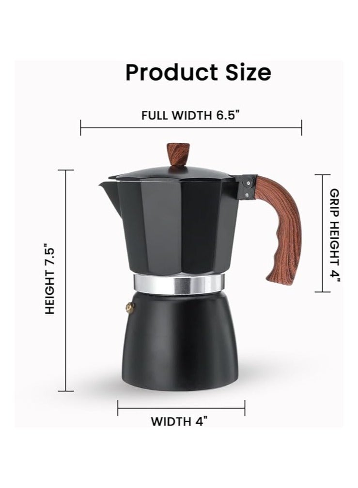 Stovetop Espresso Maker, Aluminum 6-cup Premium Moka Pot for Classic Espresso, Manual Italian Coffee Maker for Home and Camping, Easy to Operate and Quick Cleanup  (Black) - Image 2