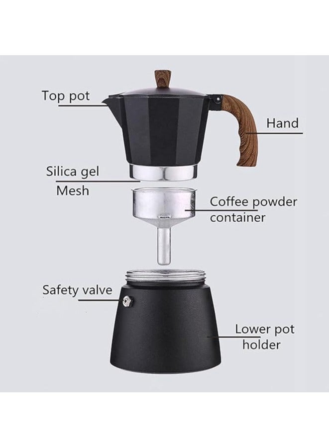 Stovetop Espresso Maker, Aluminum 6-cup Premium Moka Pot for Classic Espresso, Manual Italian Coffee Maker for Home and Camping, Easy to Operate and Quick Cleanup  (Black) - Image 4