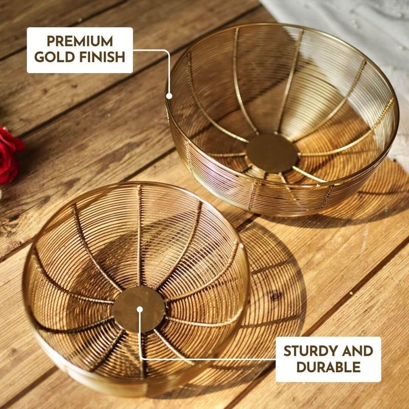 Science Purchase مجموعة SciencePurchase من سلتين فواكه بحجمين مختلفين تشمل أوعية ذهبية بعرض 10 بوصة و 8 بوصة - Image 3
