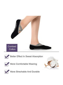 Y&D Yoga Socks, 2 Pairs Pilates Socks for Women with Grips & Straps, Easy to Put On, Cotton Pilates, Barre, Ballet, Dance, Barefoot Workout Black Grey  - Image 2
