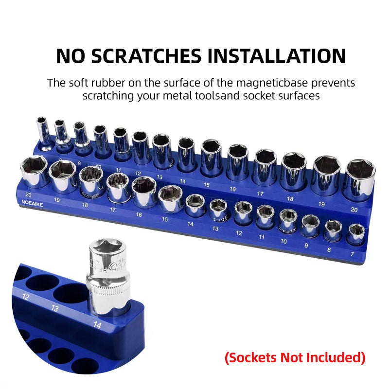 NOEAIKE 1/2 Inch Magnetic Socket Organizer,2-Pack Metric &SAE Sockets Holder Set 1/2" Drive Socket Trays, Holds 35 Pcs Standard Sockets(Socket not Included) - Image 5
