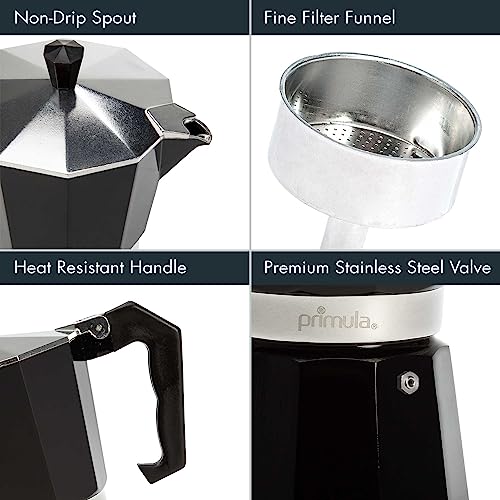 Primula Classic Stovetop Espresso and Coffee Maker, Moka Pot for Italian and Cuban Café Brewing, Greca Coffee Maker, Cafeteras, 6 Espresso Cups, Black - Image 4