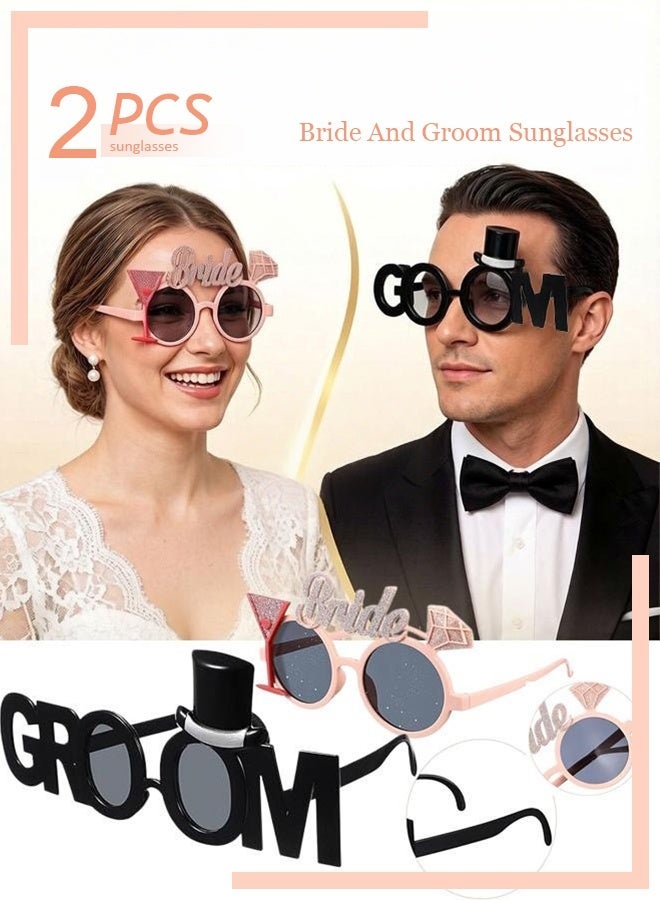 Bride and Groom Sunglasses 2Pcs Bridal Shower Eyewear, Party Eyeglasses Photo Props Night Bridal Eyeglasses Wedding Hen Party Favors - Image 1
