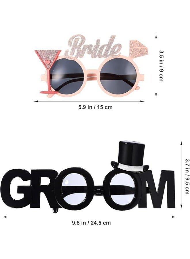 Bride and Groom Sunglasses 2Pcs Bridal Shower Eyewear, Party Eyeglasses Photo Props Night Bridal Eyeglasses Wedding Hen Party Favors - Image 2