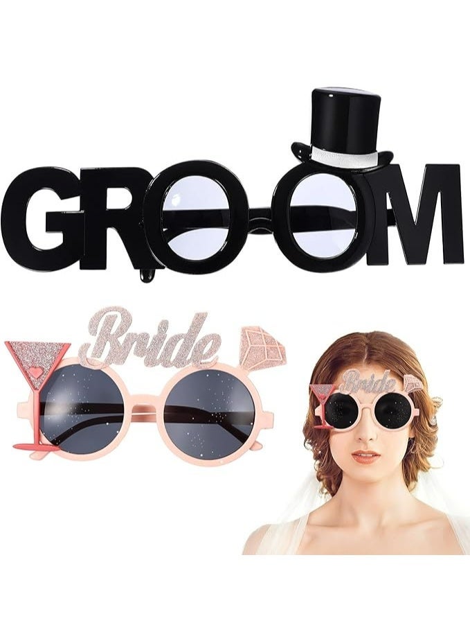 Bride and Groom Sunglasses 2Pcs Bridal Shower Eyewear, Party Eyeglasses Photo Props Night Bridal Eyeglasses Wedding Hen Party Favors - Image 4