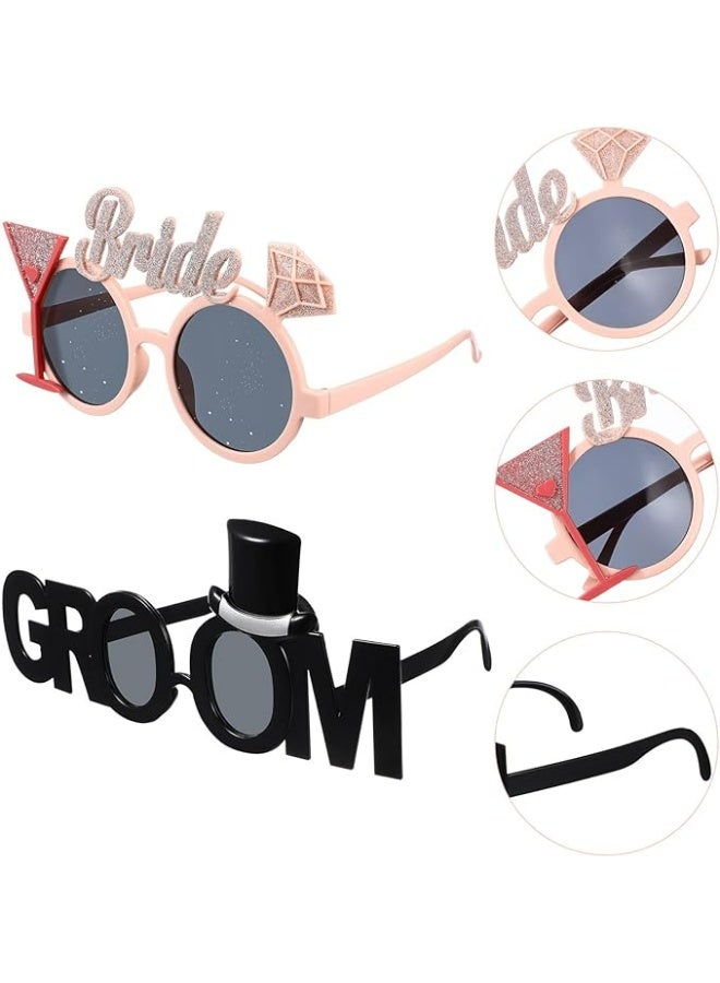 Bride and Groom Sunglasses 2Pcs Bridal Shower Eyewear, Party Eyeglasses Photo Props Night Bridal Eyeglasses Wedding Hen Party Favors - Image 3