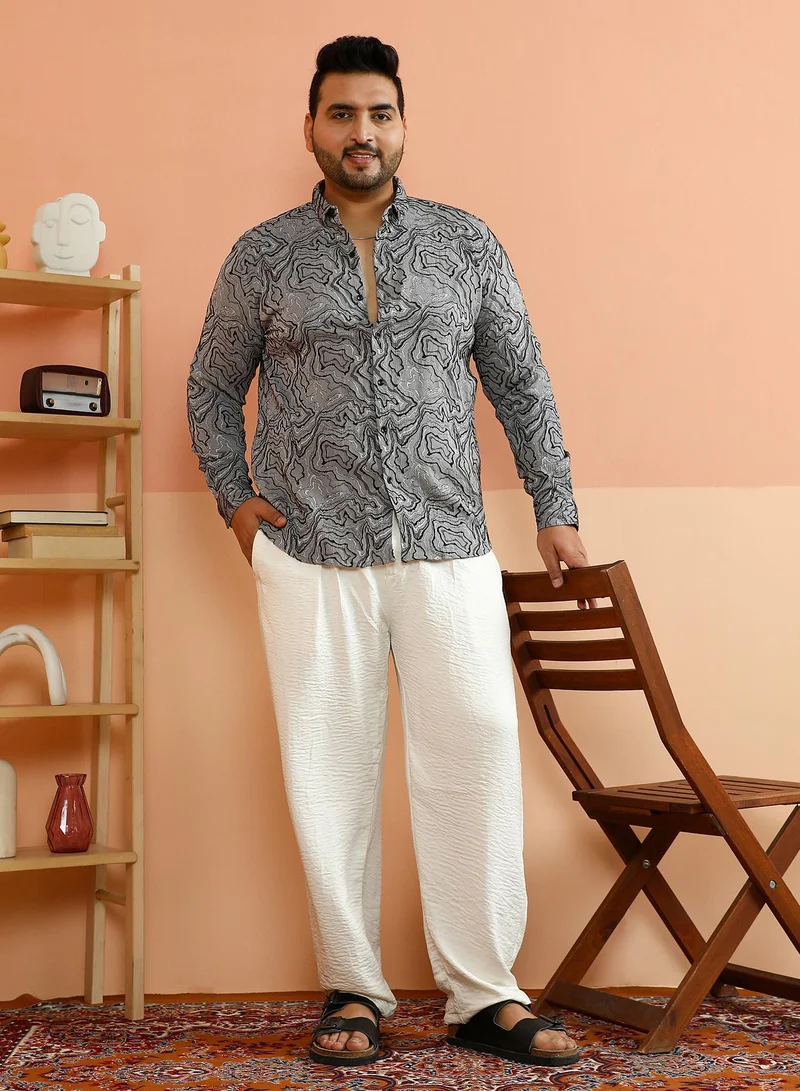 Instafab Plus Instafab Plus Men's Coin Grey Fluid-Jacquard Shirt For Casual Wear | Spread Collar | Long Cuffed Sleeves | Button Closure | Plus Size Shirt Crafted With Comfort Fit For Everyday Wear