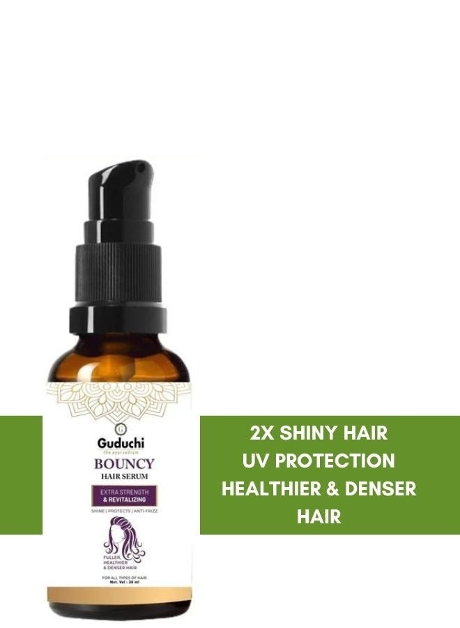Guduchi Ayurveda Bouncy Hair Serum, 30ml, Nourishing Hair Serum for Healthier & Thicker Hair, Infused with Rosemary Oil, Avacado Oil, Jojoba Oil, Argan Oil and Hair Growth for Men Women, Pack of 1 - Image 1