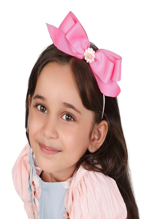 طوق شعر وردي اللون مزين بفيونكة وشريط غروغرين من أرينديل مع تعليقة أرنب للبنات - Image 3