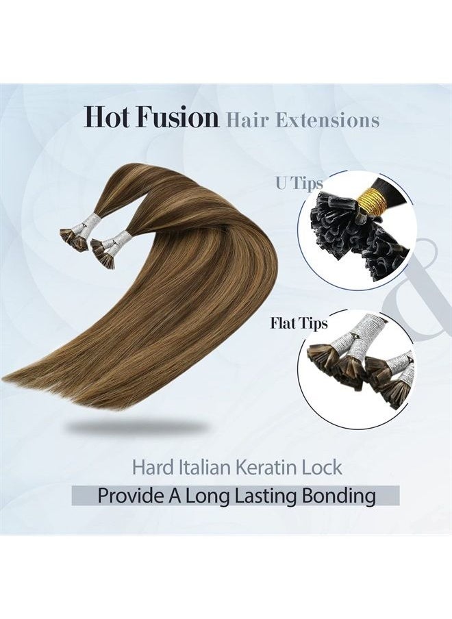 Sunny Hair Sunny Flat Tips Hair Extensions Highlights Dark Brown Mix Caramel Blonde Flat Tip Hair Extensions Real Human Hair Brown Flat Tip Keratin Hair Extensions Hot Fusion Flat Tip Extensions 50g/50s 14inch  - Image 5