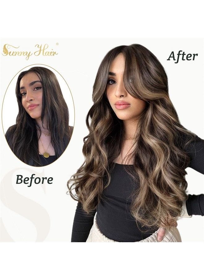 Sunny Hair Sunny Flat Tips Hair Extensions Highlights Dark Brown Mix Caramel Blonde Flat Tip Hair Extensions Real Human Hair Brown Flat Tip Keratin Hair Extensions Hot Fusion Flat Tip Extensions 50g/50s 14inch  - Image 4