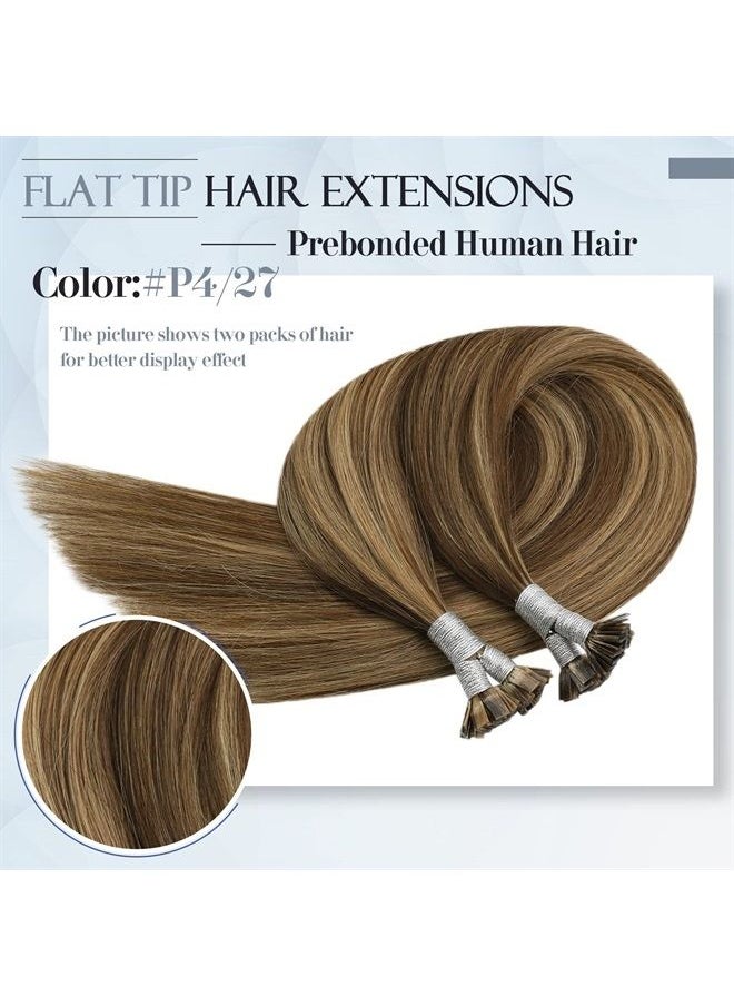 Sunny Hair Sunny Flat Tips Hair Extensions Highlights Dark Brown Mix Caramel Blonde Flat Tip Hair Extensions Real Human Hair Brown Flat Tip Keratin Hair Extensions Hot Fusion Flat Tip Extensions 50g/50s 14inch  - Image 2