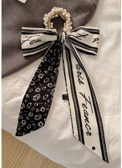 FQ007-12# Black small flower Pearl ribbon hair ring
