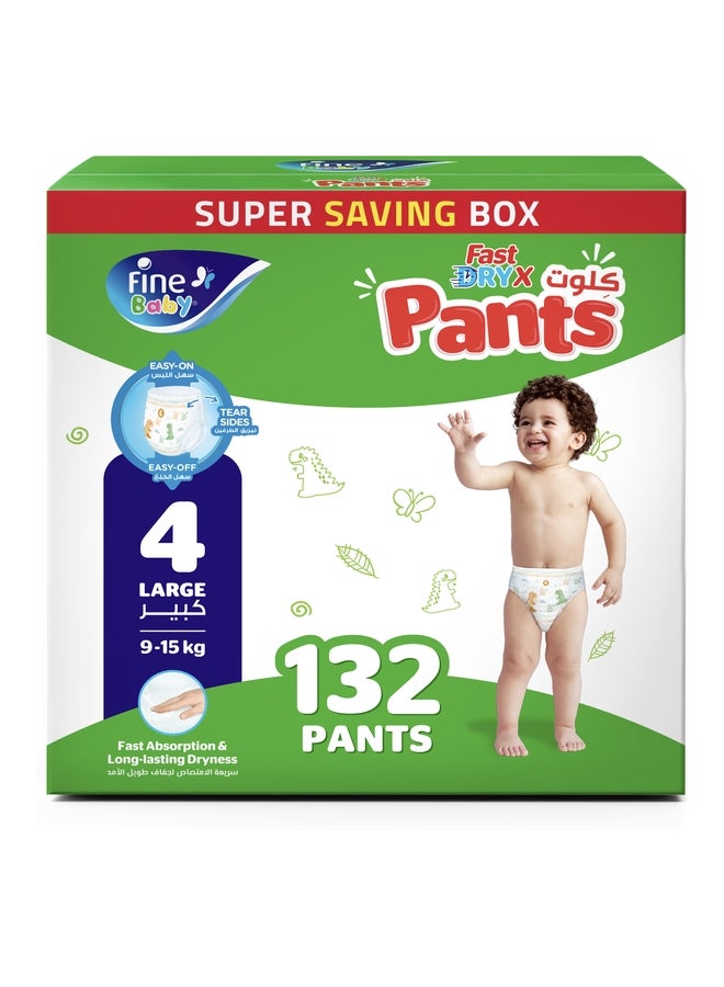 Fine Baby FastDryX Pants, Size 4 Large (9-15 kg), 132 Count – Mega Pack Pull-Up Pants, Instant Dry & Leak Proof