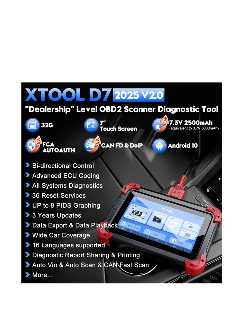 XTOOL D7 Bidirectional OBD2 Scanner: 2025 V2.0 Automotive Scanner Diagnostic Tool with Active Tests, All System, 36+ Resets, Crank Sensor Relearn, FCA - pzsku/Z3BF185720FEA02800AA3Z/45/_/1739097415/3f8c977e-5f64-4d64-887c-7ab0eca60e6d